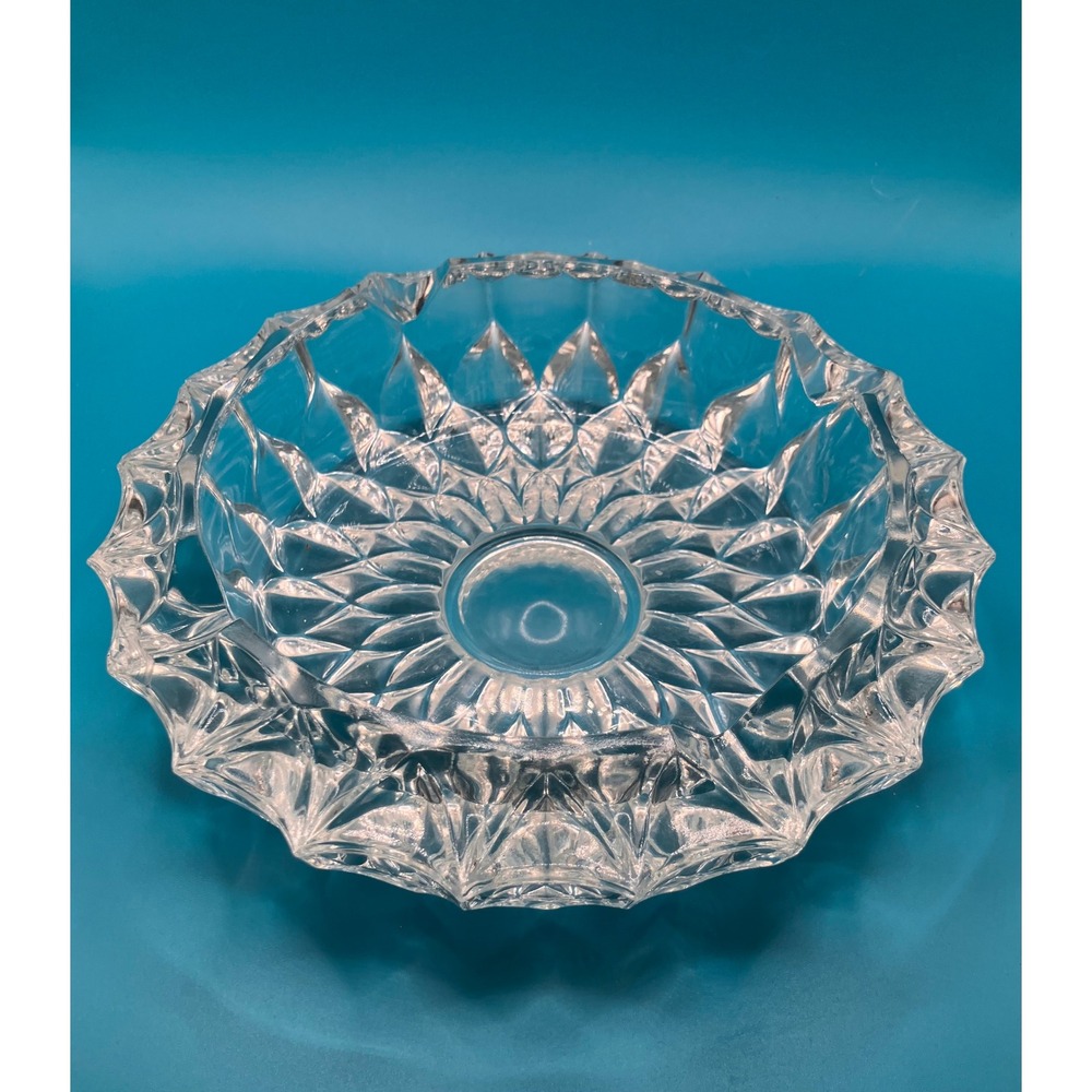 Vintage Crystal Ashtray 7.25in Diamond Point Starburst Heavy Retro